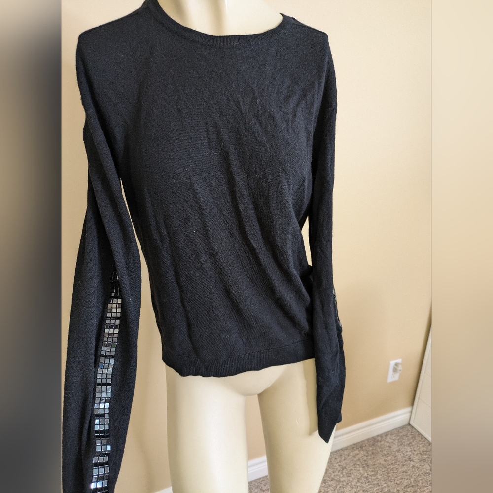 Versace Collection Black Wool Blend Knit Sweater Jewel Sleeves Women's Large